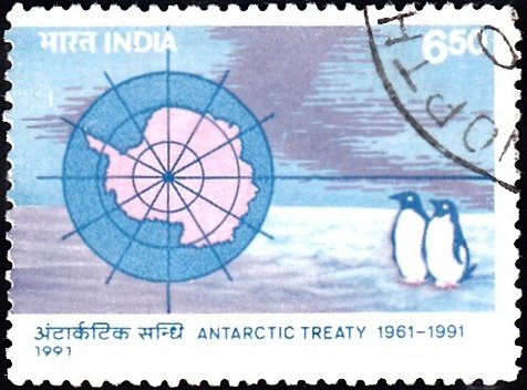 1283 Antartic Map & Adelie Penguins [Antarctic Treaty] India Stamp 1991