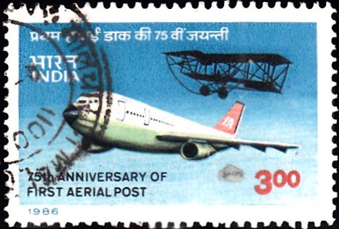 1035-modern-indian-airlines-plane-humber-sommer-bi-plane-india-stamp-1986