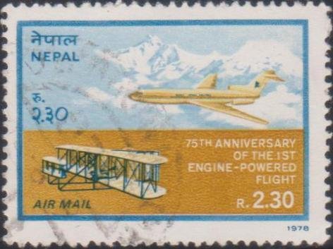 C6 First engine-powered flight [Nepal Air Post Stamp 1978]